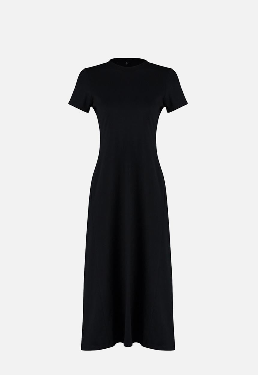 Trendyol - Pocketed  A-Line Knitted Midi Dress - Black