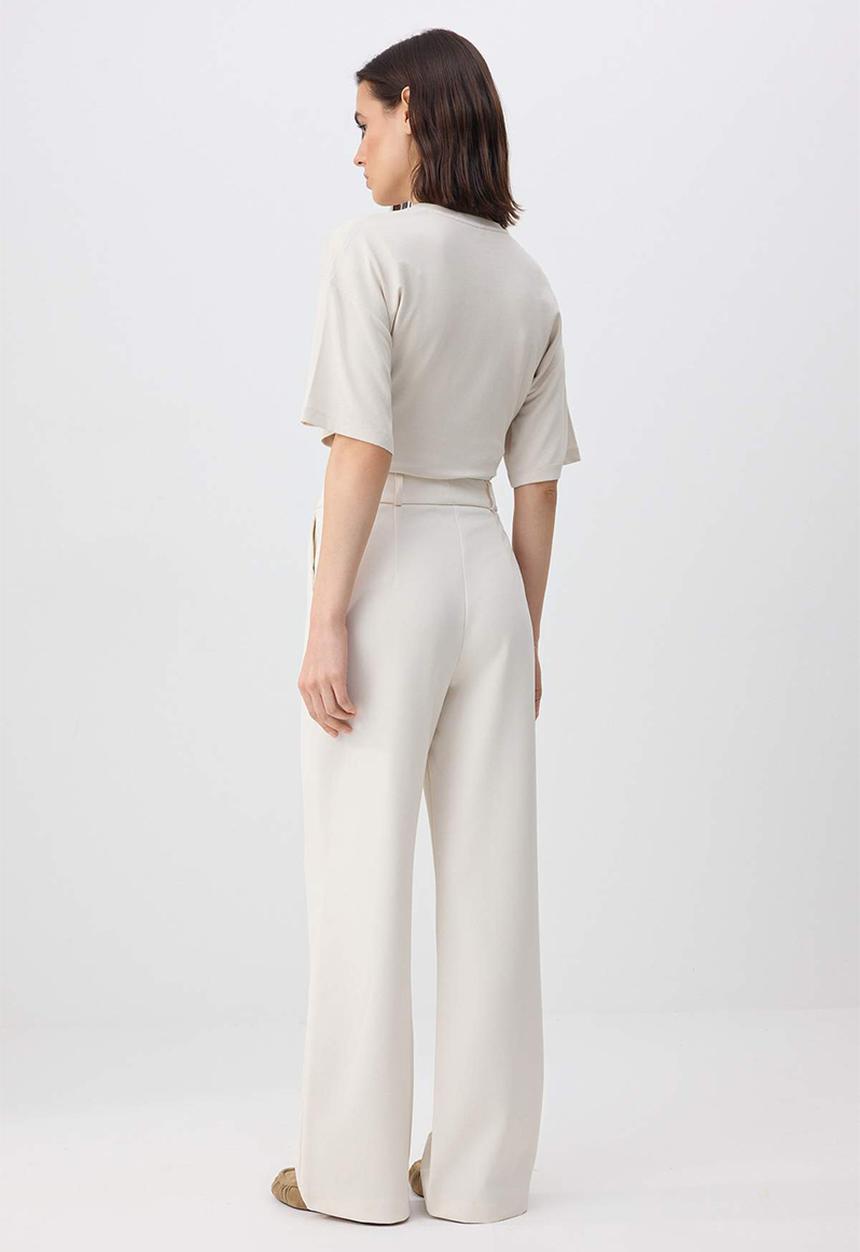 Trendyol - High Waist Pleated Wide Leg Pants - Ecru