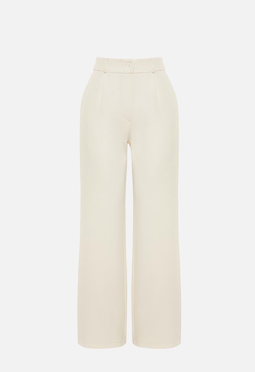 Trendyol - High Waist Pleated Wide Leg Pants - Ecru