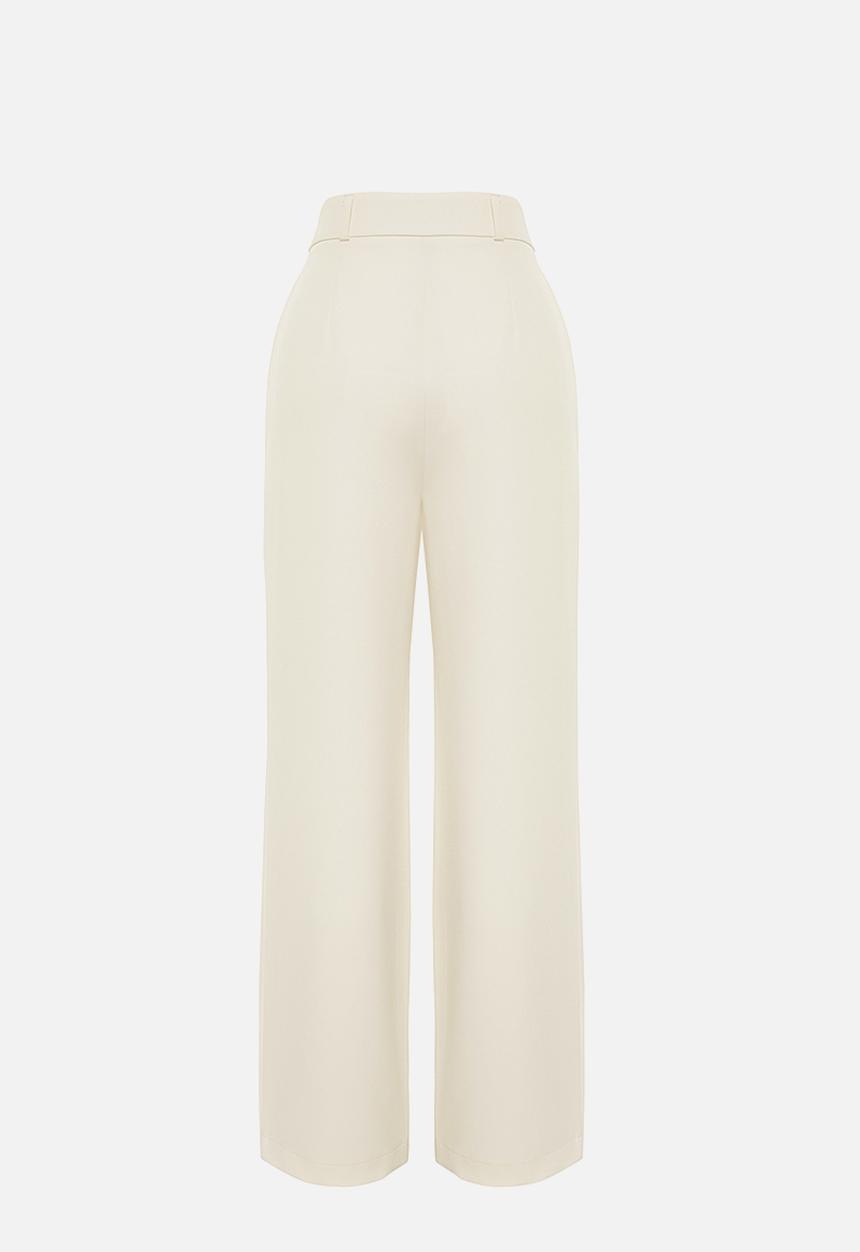 Trendyol - High Waist Pleated Wide Leg Pants - Ecru