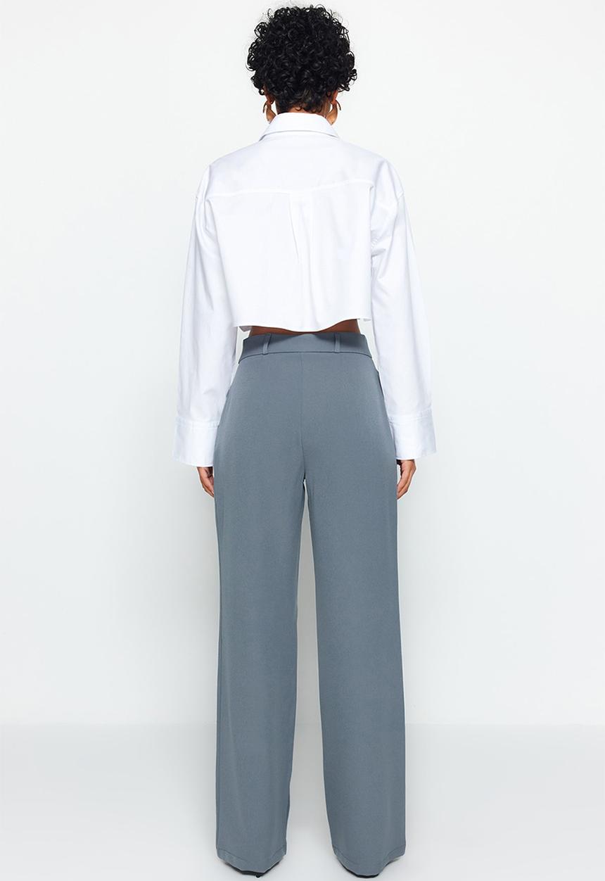 Trendyol - High Waist Pleated Wide Leg Pants - Indigo