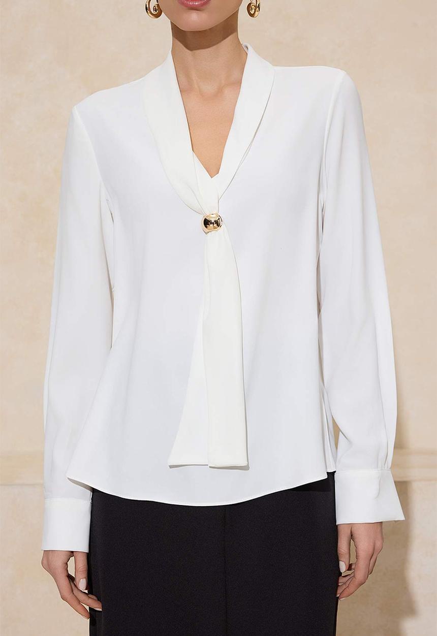 Trendyol - Woven Blouse with Accessory and Scarf Detail - White