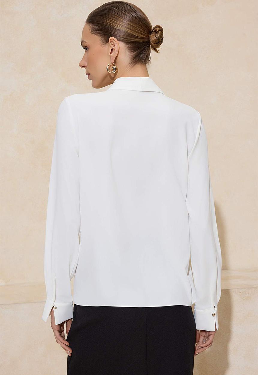 Trendyol - Woven Blouse with Accessory and Scarf Detail - White