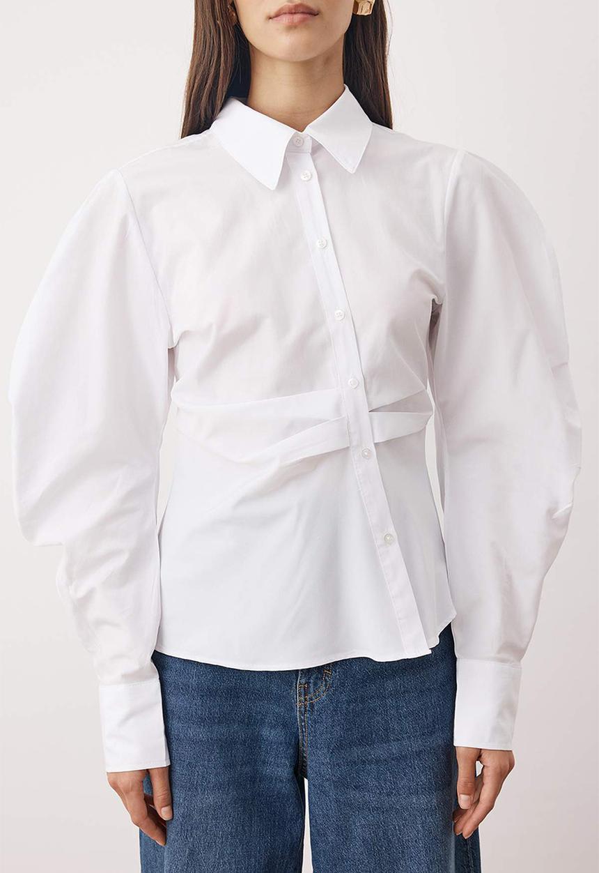 Trendyol - Balloon Sleeve Detailed Asymmetrical Fitted Shirt - White