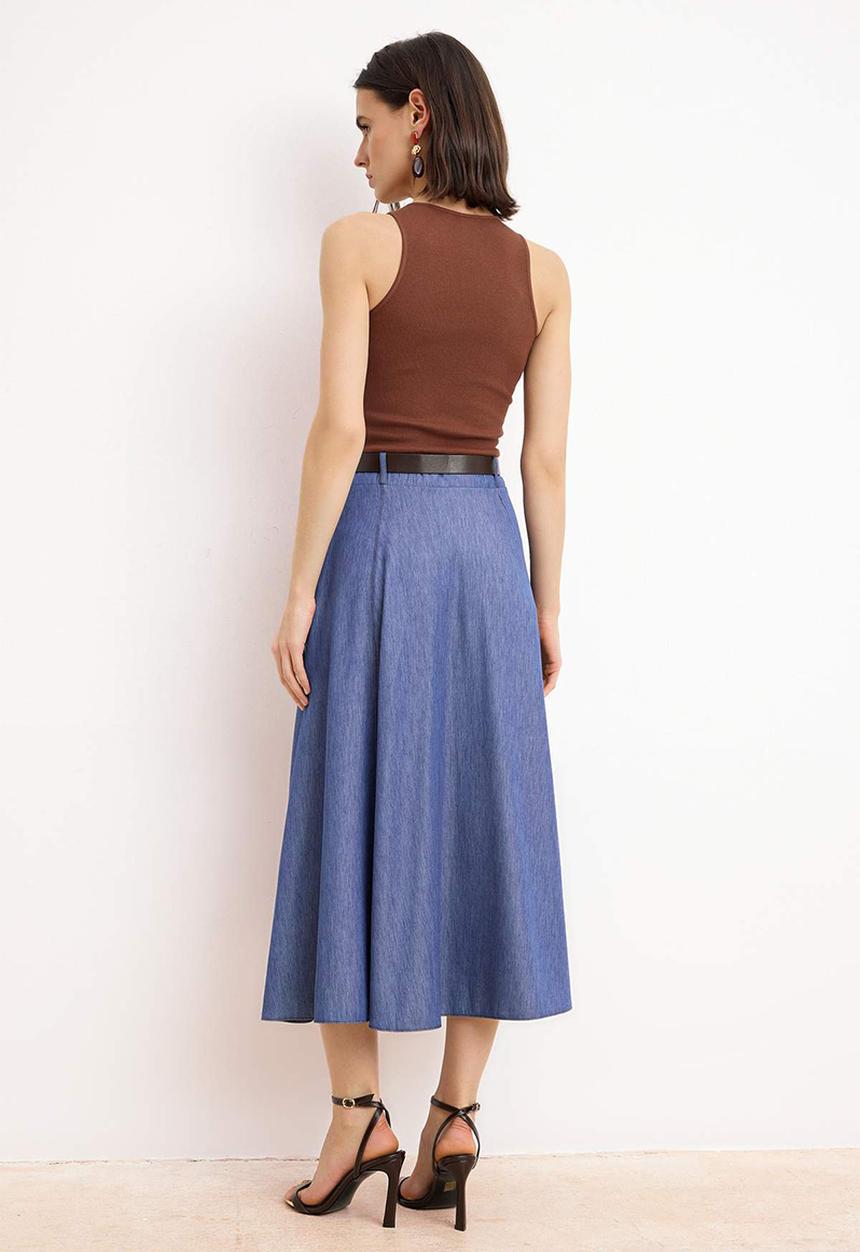 Trendyol - Belted Midi Top Knitted Skirt Denim Look Woven Dress - Multi