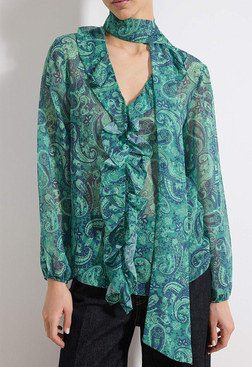 Trendyol - Boho Chiffon Woven Blouse - Green