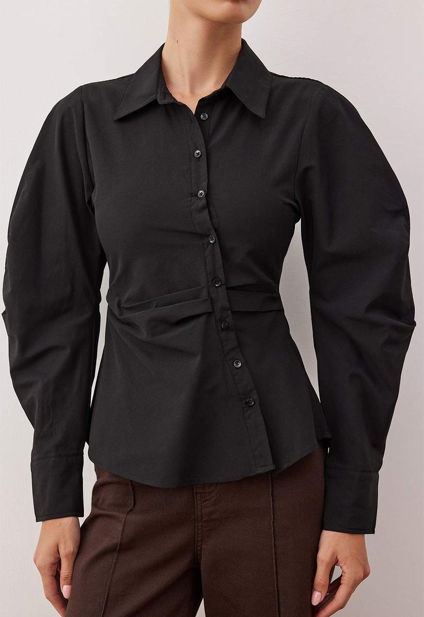 Trendyol - Balloon Sleeve Detailed Asymmetrical Shirt - Black