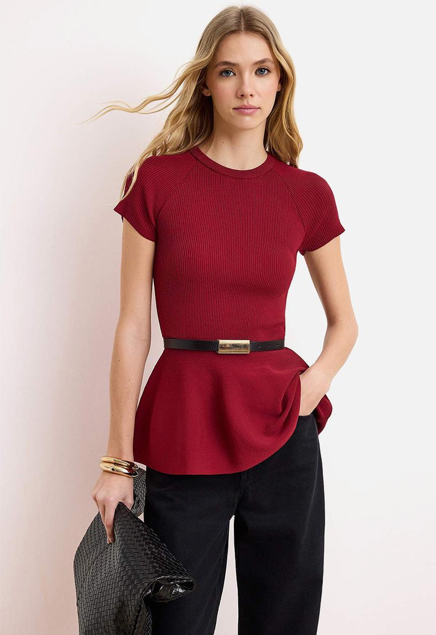 Trendyol - Crew Neck Knitwear - Burgundy