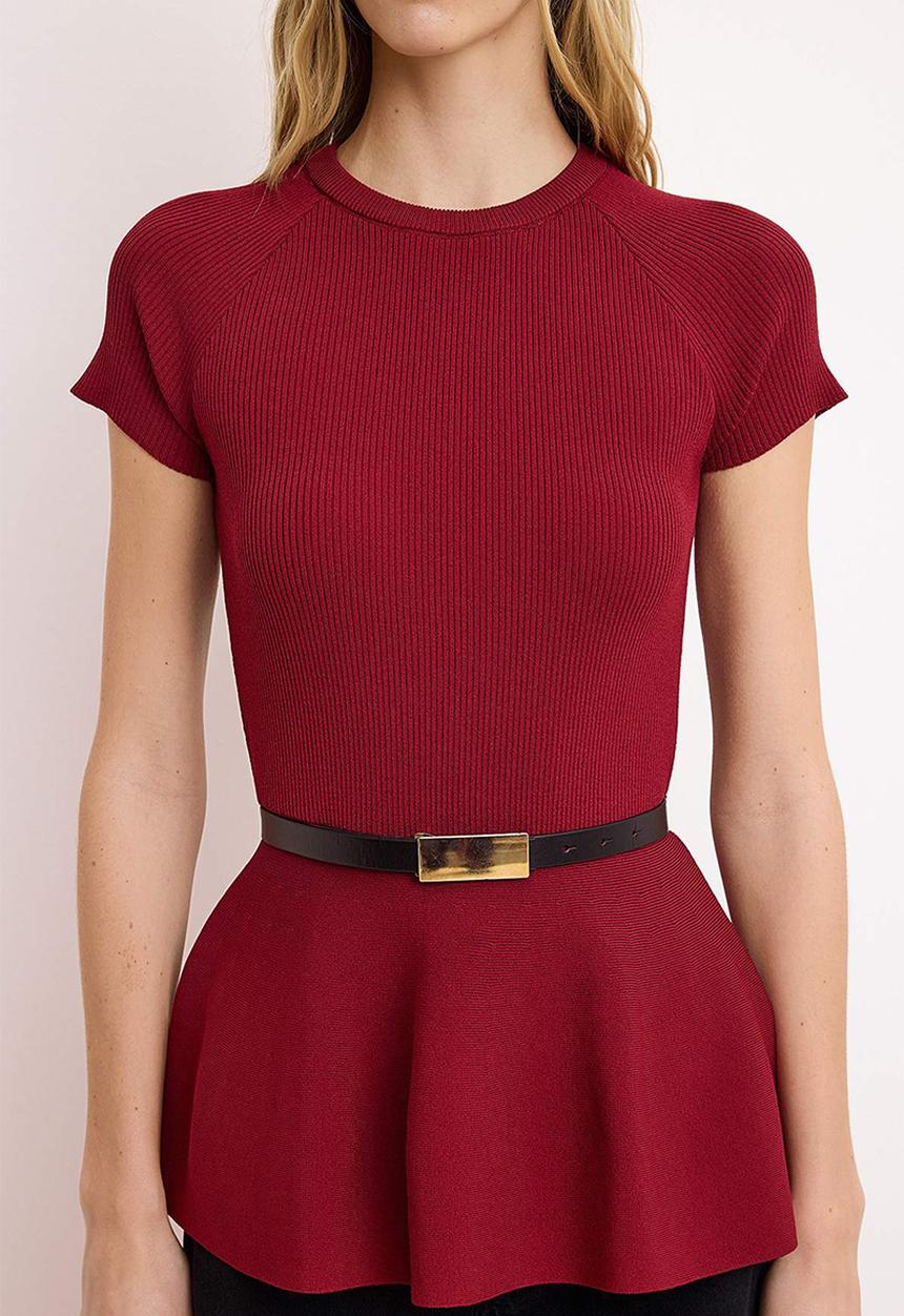Trendyol - Crew Neck Knitwear - Burgundy