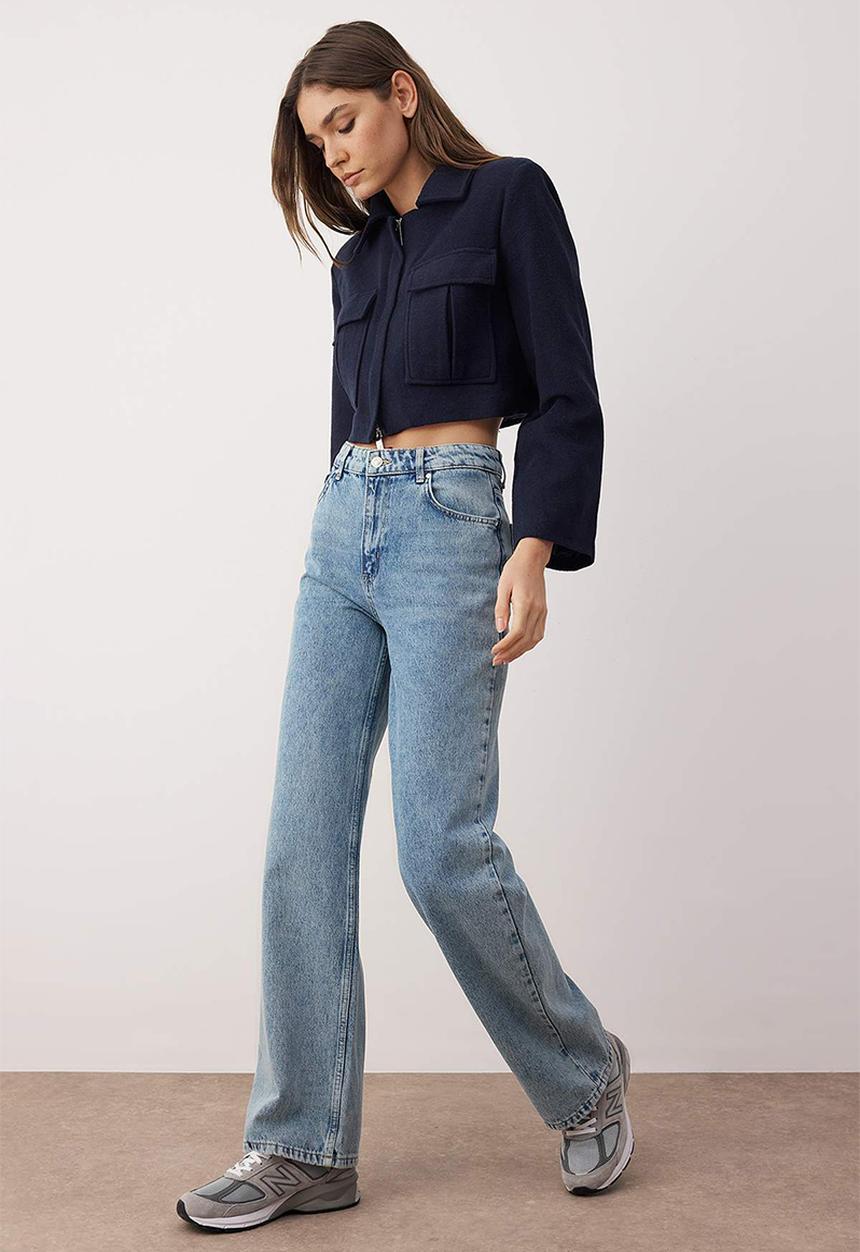 Trendyol - High Waist Wide Leg Jeans - Light Blue