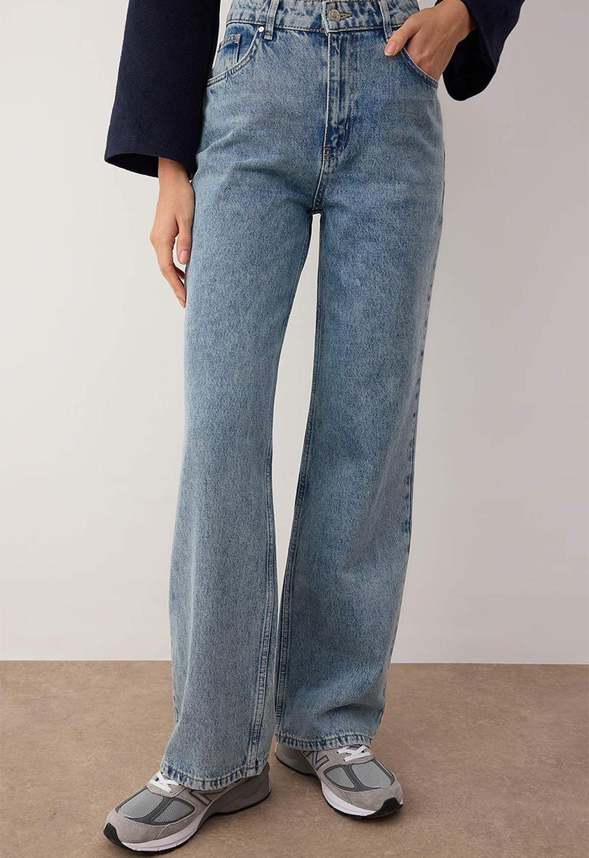 Trendyol - High Waist Wide Leg Jeans - Light Blue
