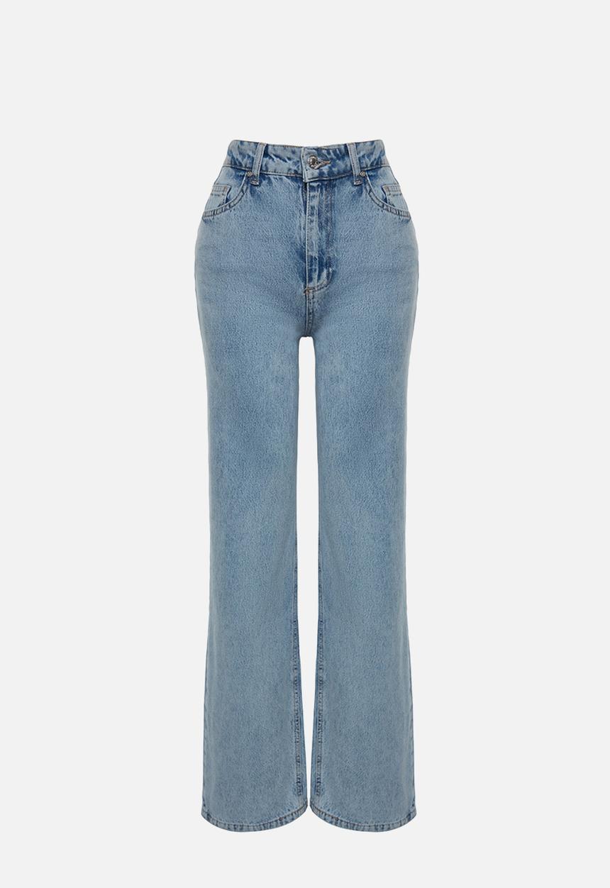 Trendyol - High Waist Wide Leg Jeans - Light Blue