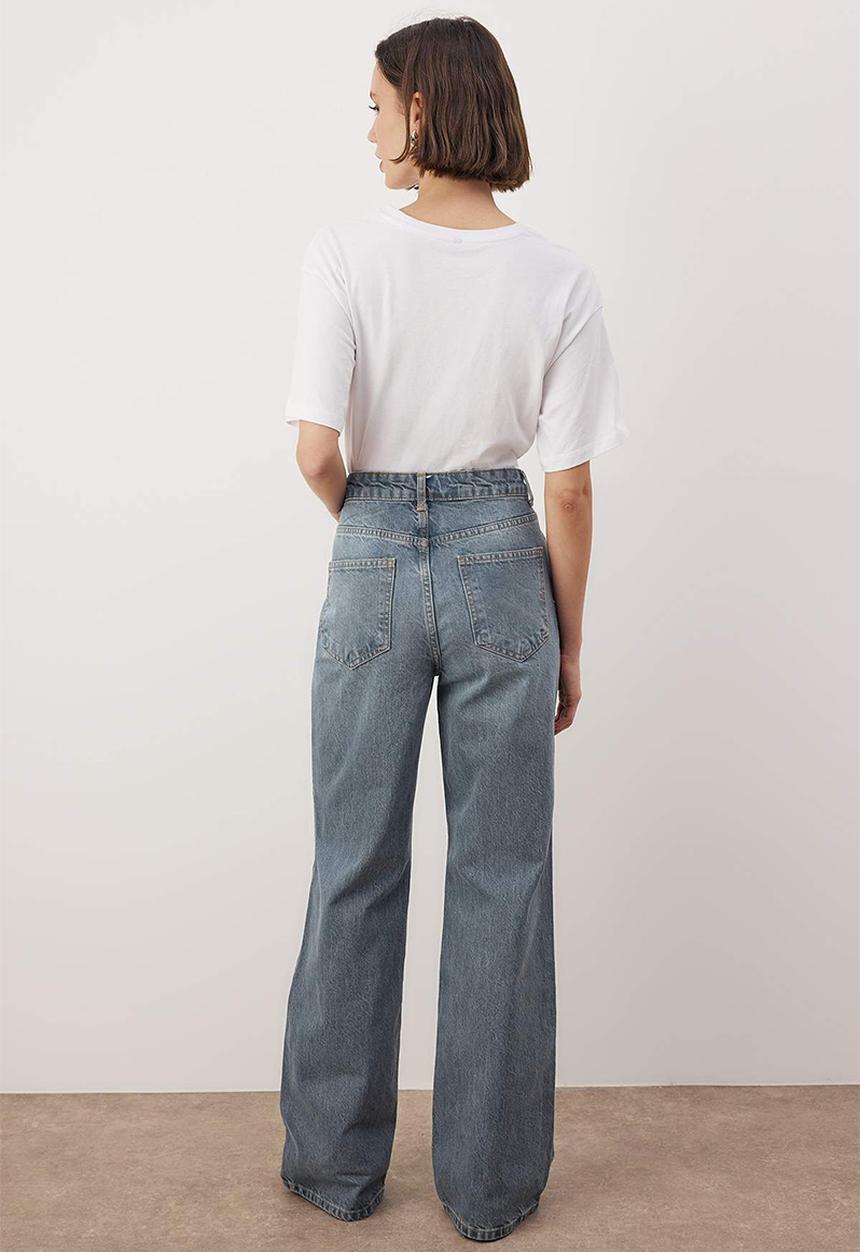 Trendyol - High Waist Wide Leg Jeans - Blue*001