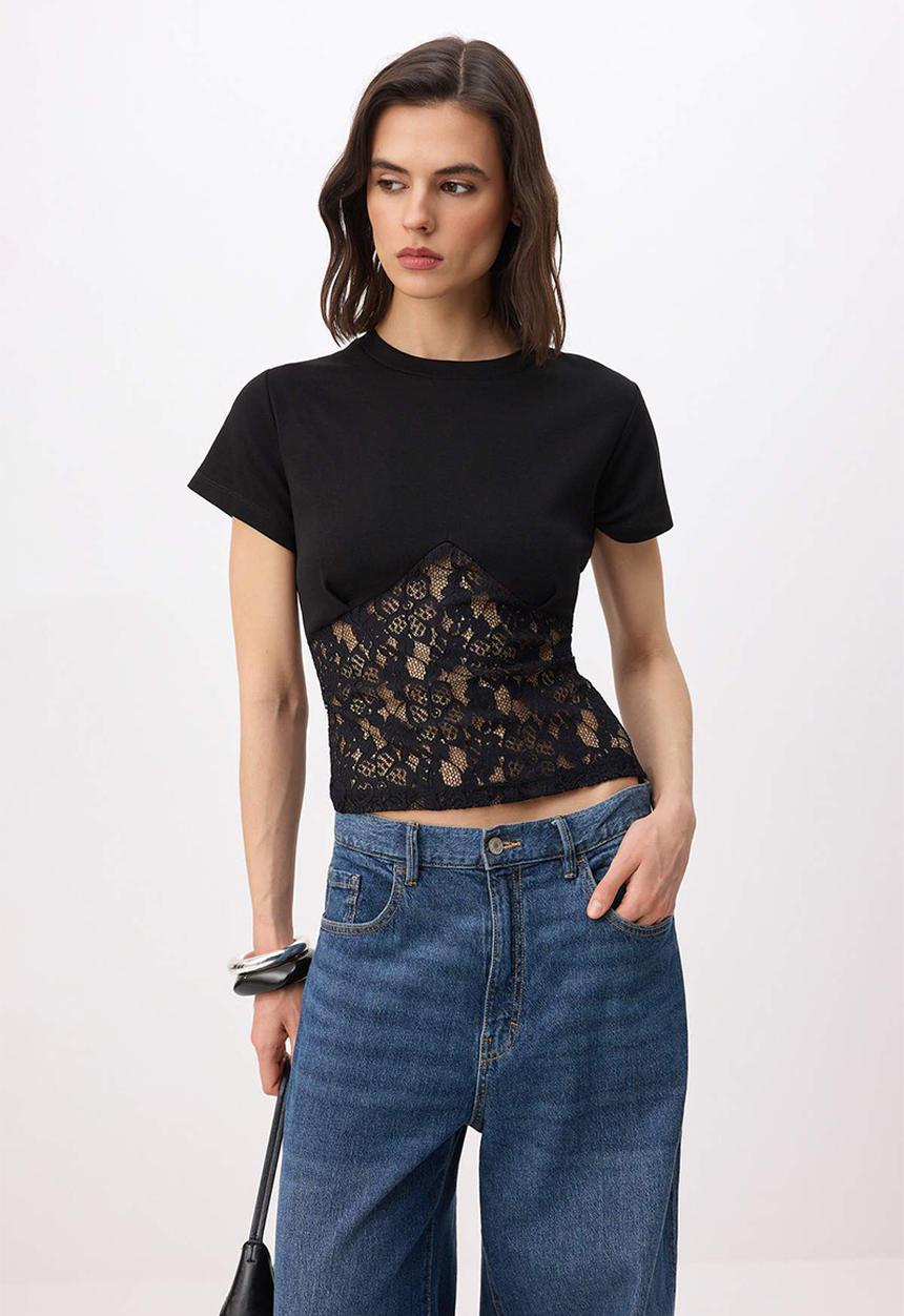 Trendyol - Top with lace - Black