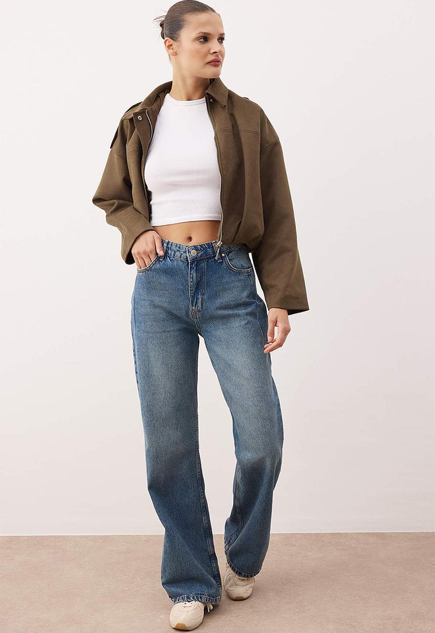 Trendyol - High Waist Wide Leg Jeans - Blue*001