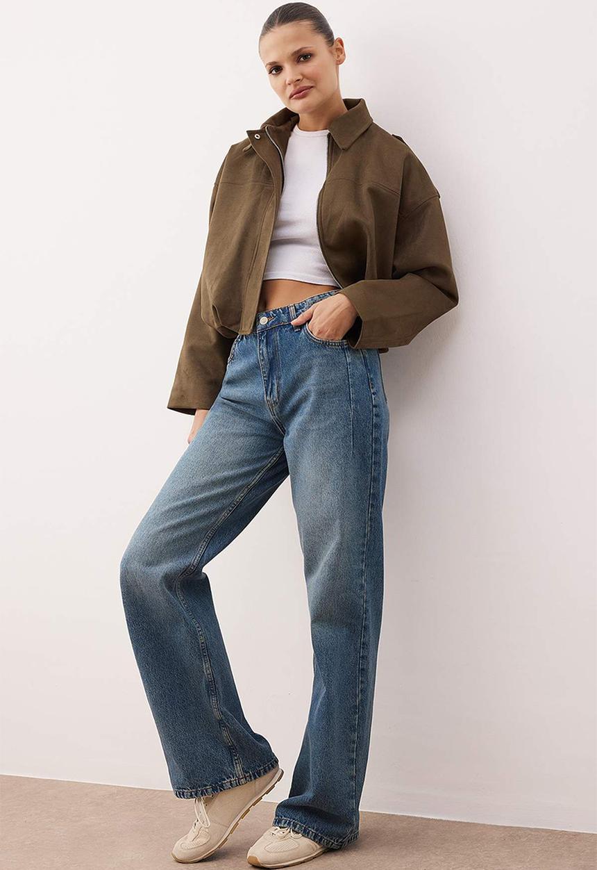 Trendyol - High Waist Wide Leg Jeans - Blue*001