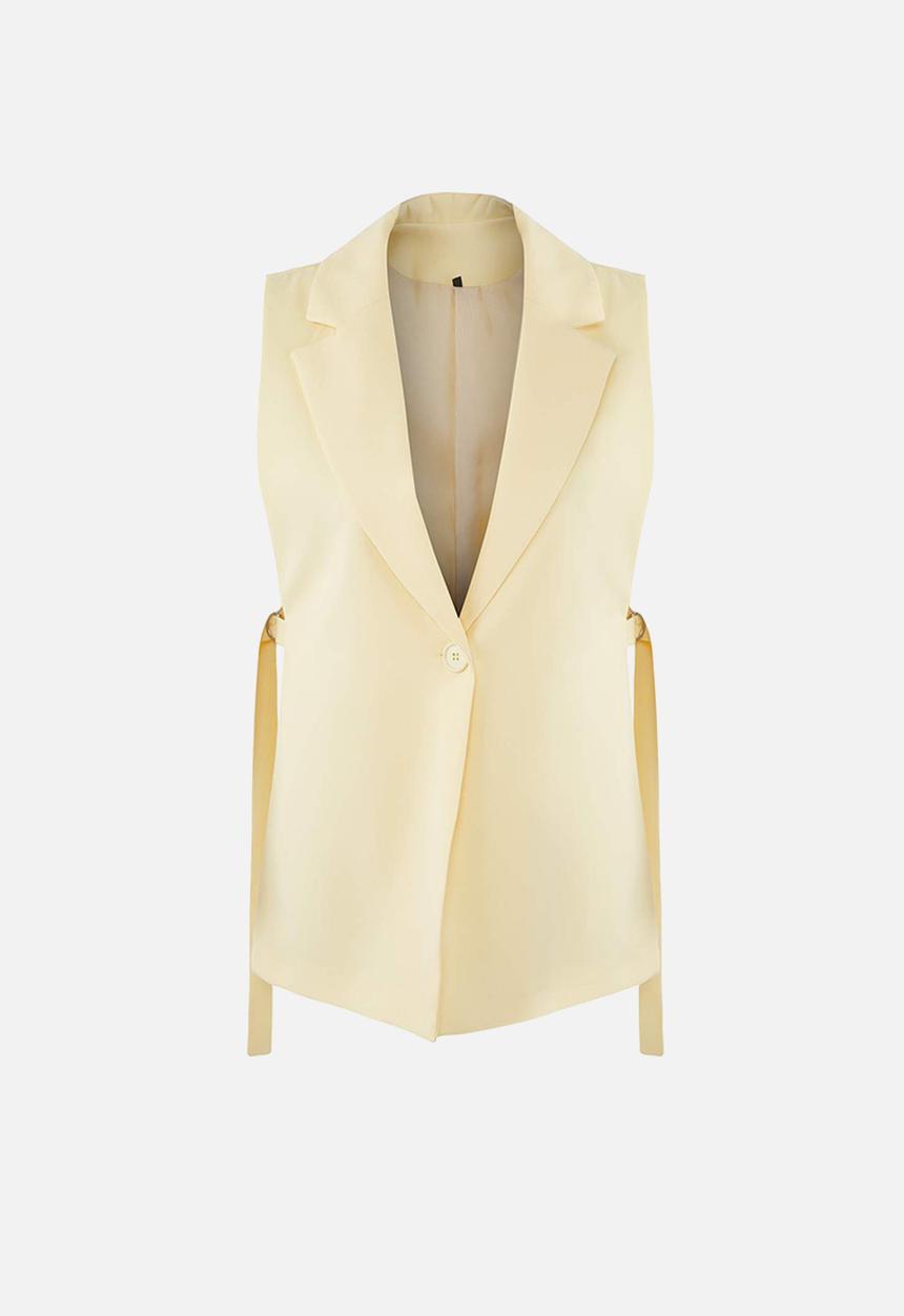 Trendyol - Oversize Accessory Side Tie Detail Single Button Lined Woven Vest - Yellow