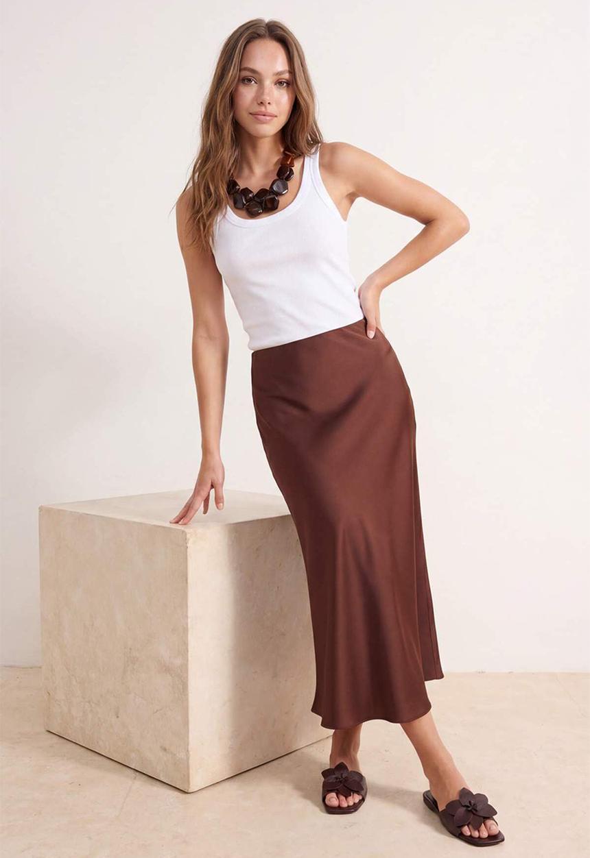 Trendyol - Satin Maxi Skirt - Dark Brown