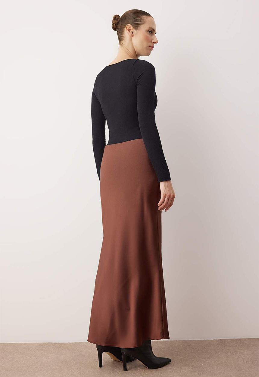 Trendyol - Satin Maxi Skirt - Dark Brown