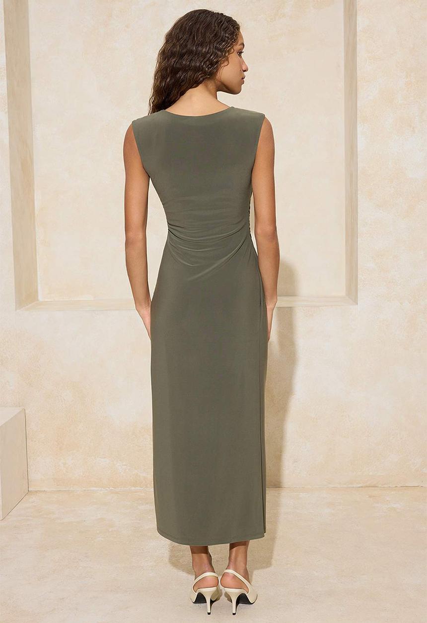 Trendyol - A-Line/A Bell Shape Sleeveless Stretch Knitted Dress - Khaki