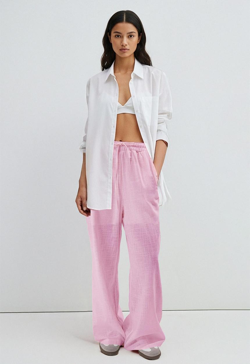 Trendyol - Linen Look Wide Leg Shorts - Light Pink