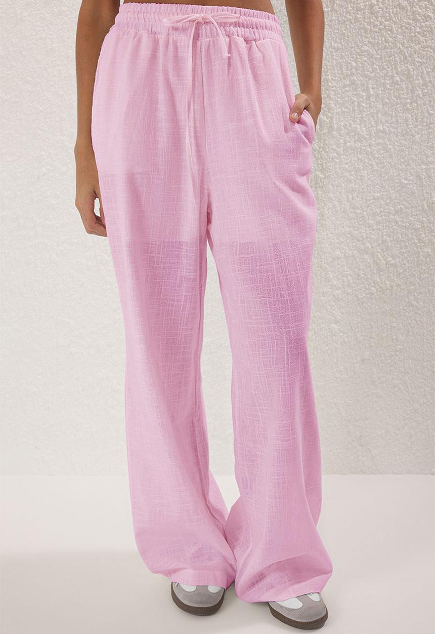 Trendyol - Linen Look Wide Leg Shorts - Light Pink