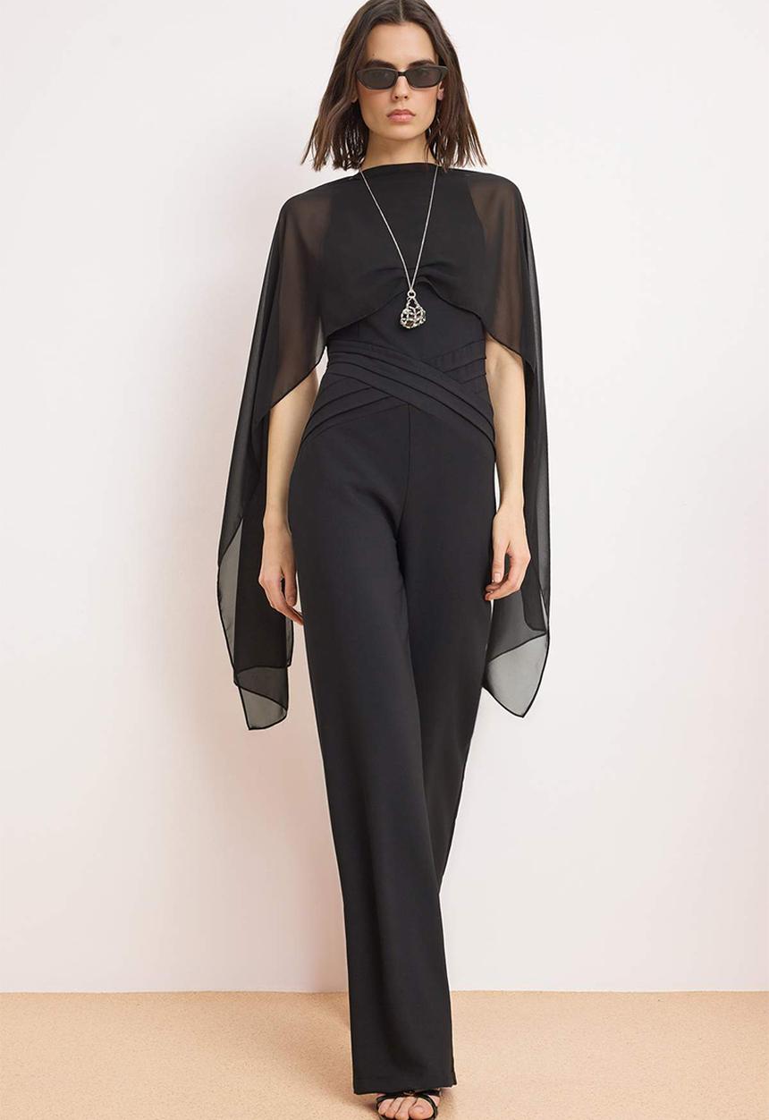 Trendyol - Scarf Detailed Woven Jumpsuit - Black