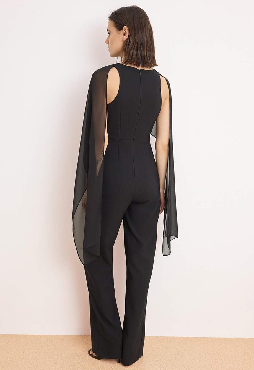 Trendyol - Scarf Detailed Woven Jumpsuit - Black