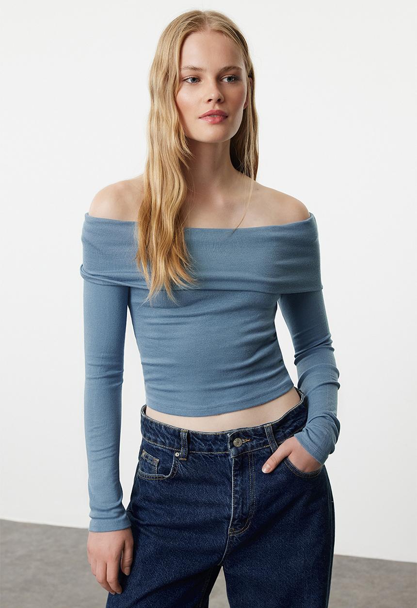 Trendyol - Knitted Blouse Short Crop - Indigo