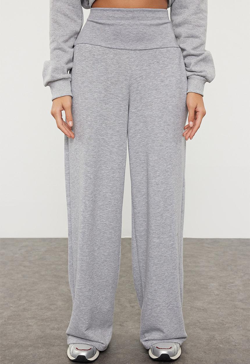Trendyol - High Waist Wide Leg Trousers - Gray
