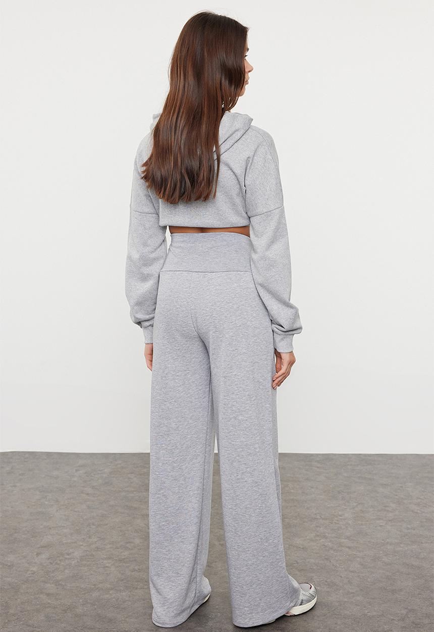 Trendyol - High Waist Wide Leg Trousers - Gray