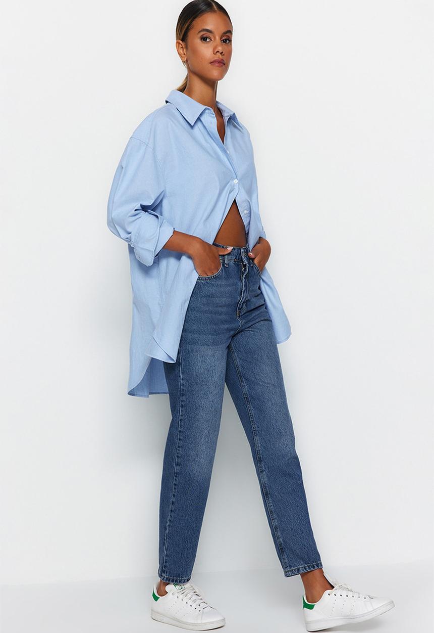 Trendyol - High Waist Mom Jeans - Dark Blue