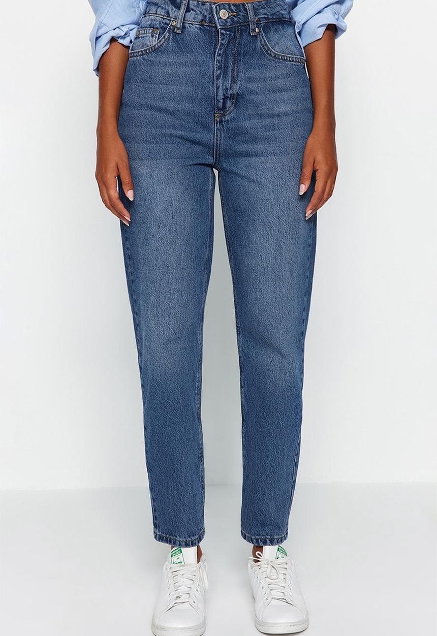 Trendyol - High Waist Mom Jeans - Dark Blue