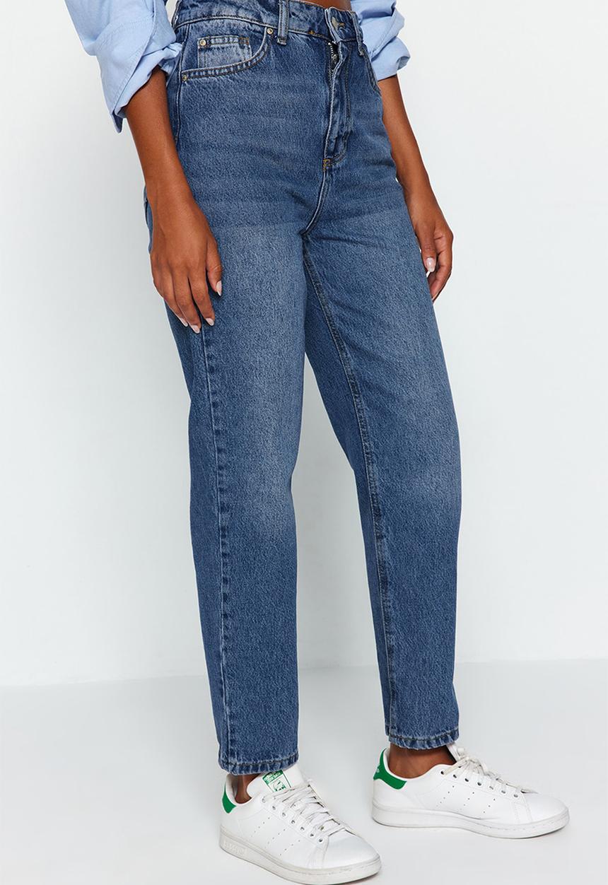 Trendyol - High Waist Mom Jeans - Dark Blue