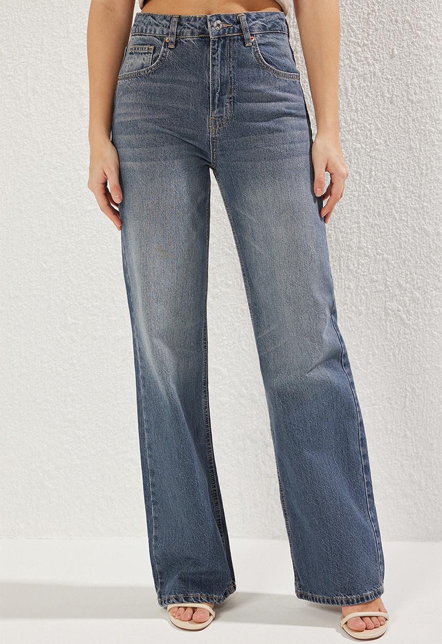 Trendyol - High Waist Wide Leg Jeans - Indigo
