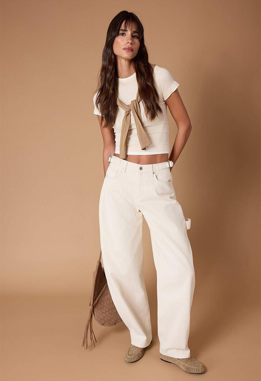 Trendyol - High Waist Carpenter Baggy Jeans - Ecru