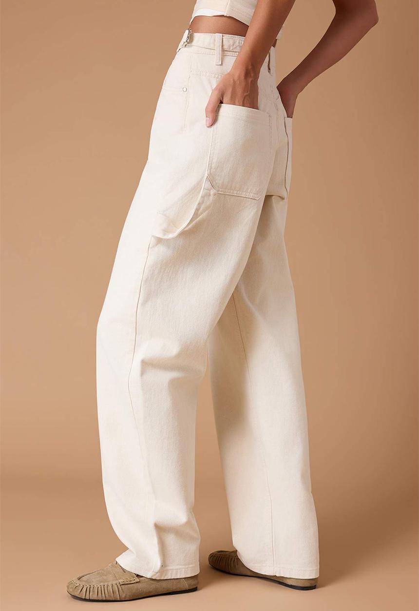 Trendyol - High Waist Carpenter Baggy Jeans - Ecru