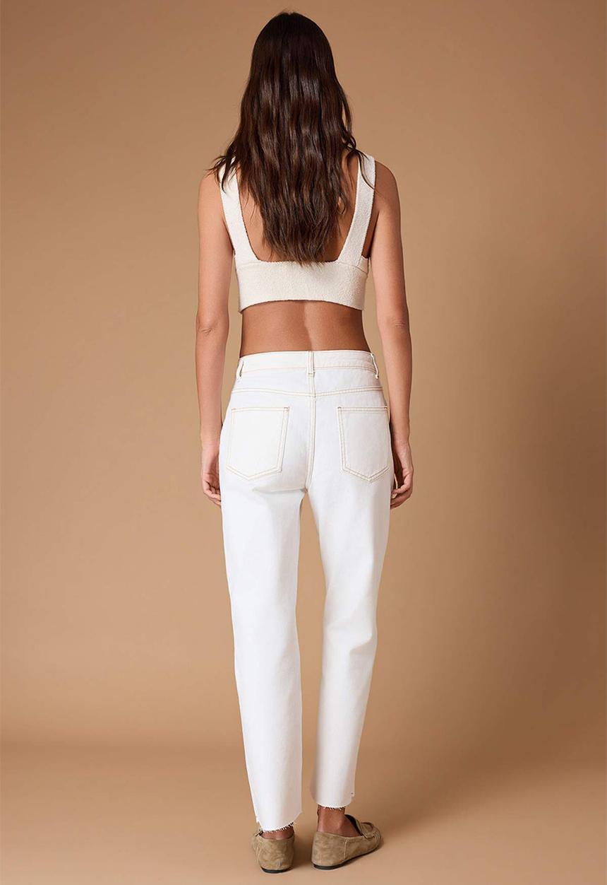 Trendyol - High Waist Straight Cut Jeans with Cut-Out Detail - Ecru