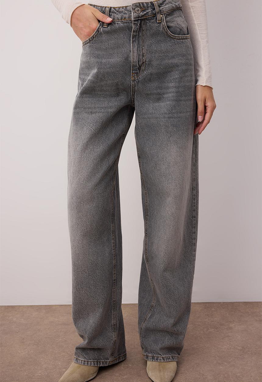 Trendyol - High Waist Barrel Jeans - Gray