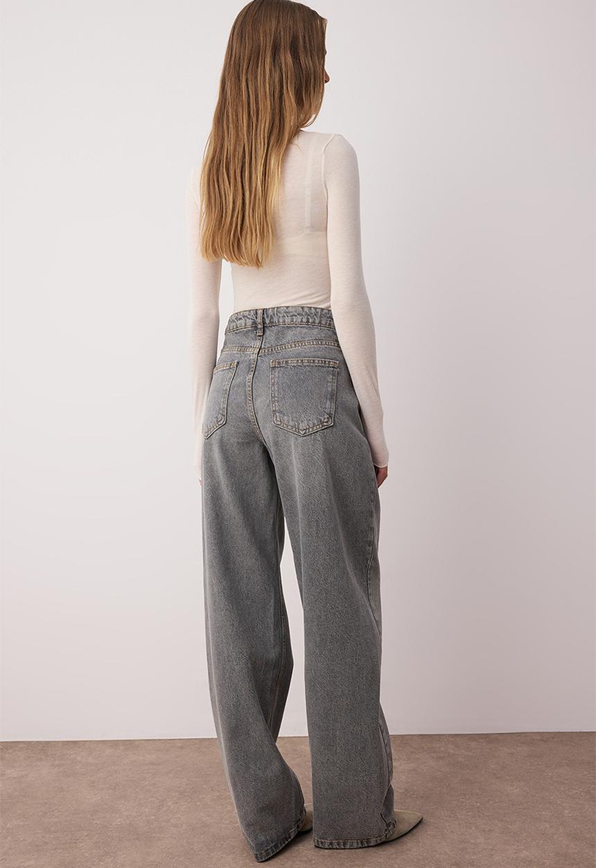 Trendyol - High Waist Barrel Jeans - Gray