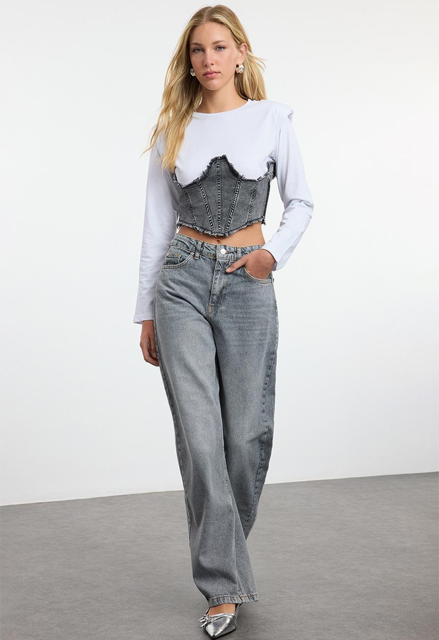 Trendyol - High Waist Barrel Jeans - Gray