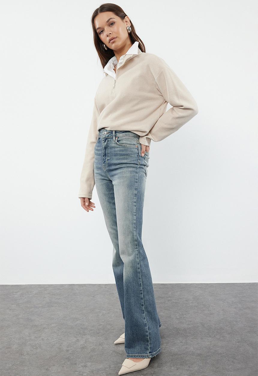 Trendyol - Vintage Straight Leg Jeans - Dark Blue