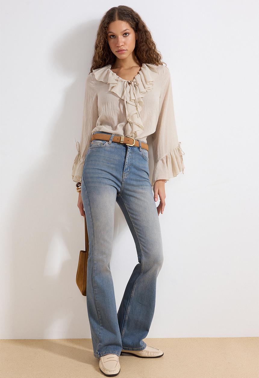 Trendyol - Vintage Straight Leg Jeans - Dark Blue