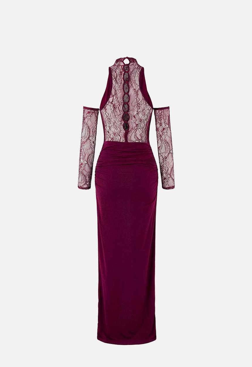 Trendyol - Lace Detailed Knitted Sandy Maxi Dress - Plum
