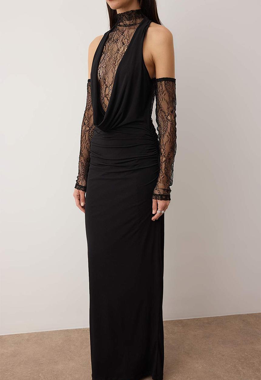Trendyol - Lace Detailed Maxi  Dress - Black