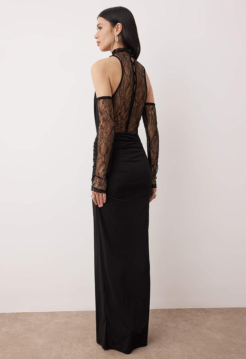 Trendyol - Lace Detailed Maxi  Dress - Black