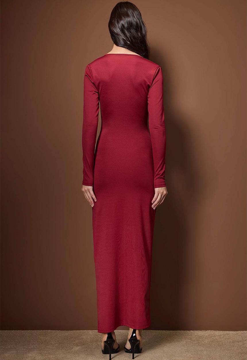 Trendyol - Bodycon Maxi Dress - Burgundy