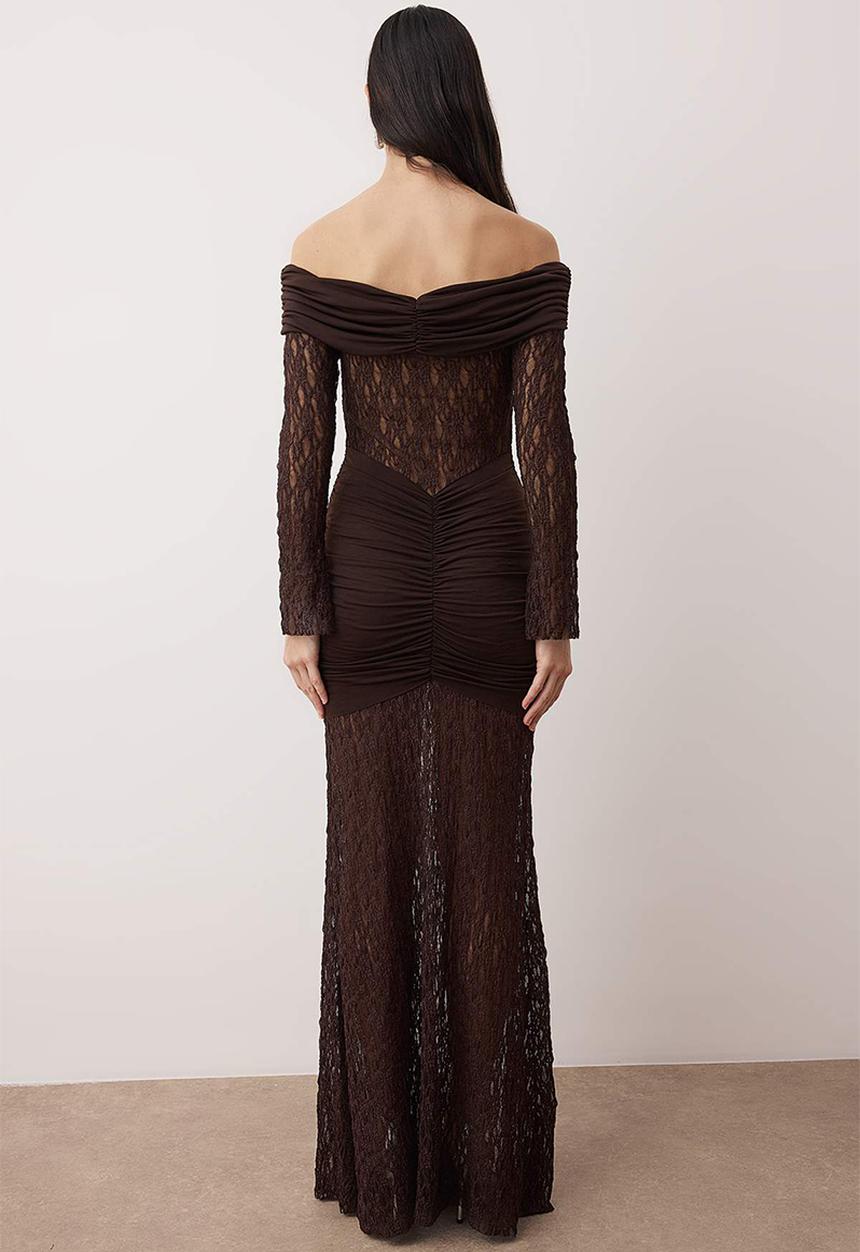 Trendyol - Lace Knitted Stylish Maxi Dress - Brown