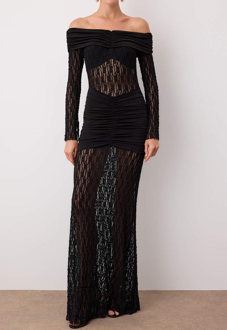 Trendyol - Lace Knitted Stylish Maxi  Dress - Black