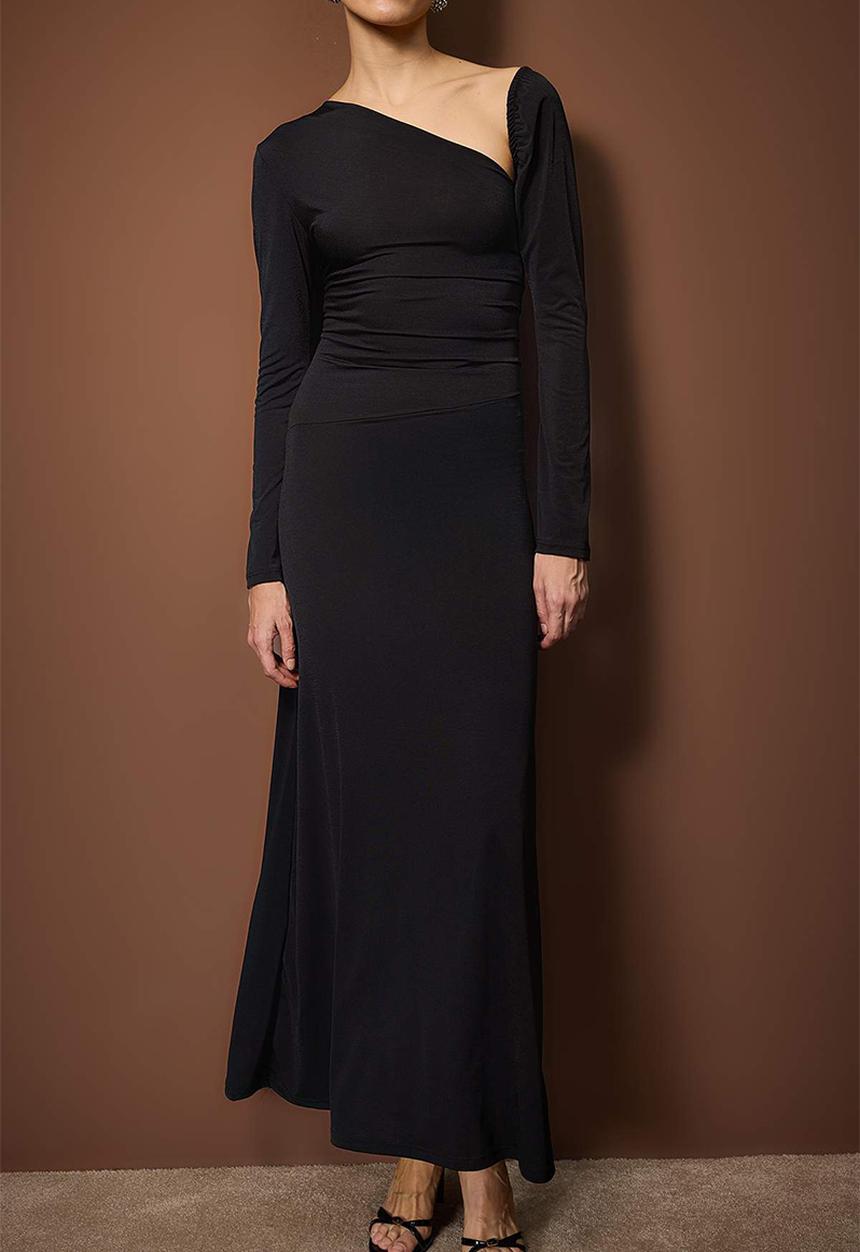 Trendyol - Knitted Maxi Evening Dress & Graduation Dress - Black